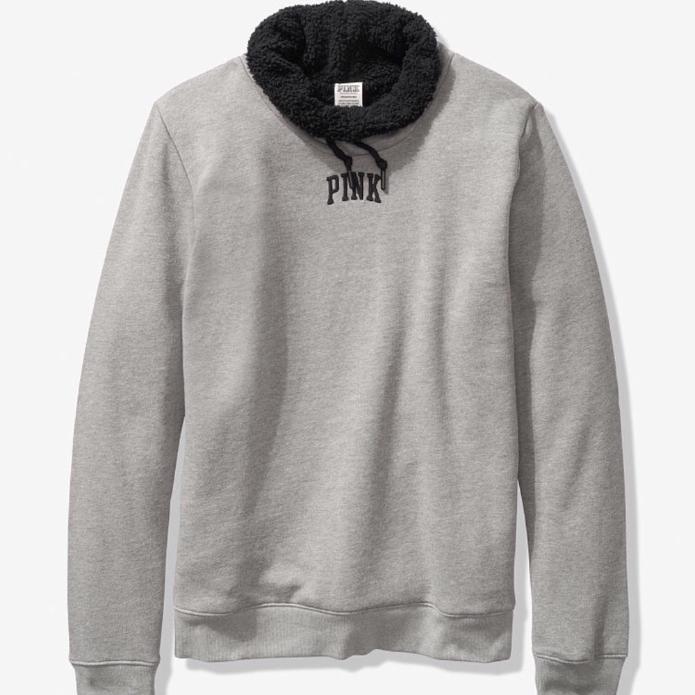 NEW VS PINK SHERPA COWL NECK PULLOVER SWEATER L - Picture 2 of 2